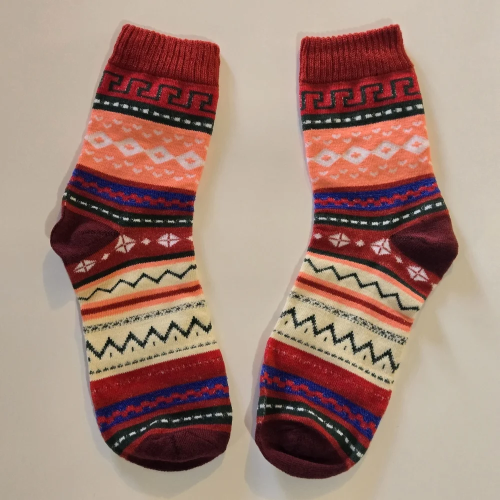 🍒🍒 Colorful Patterned Mid Tube Socks- Tan, Pink, Red